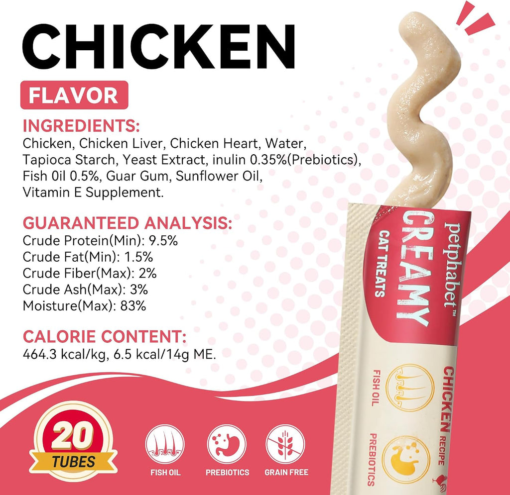 PETPHABET Lickable Cat Treats Squeeze, Chicken Recipe 20 Tubes