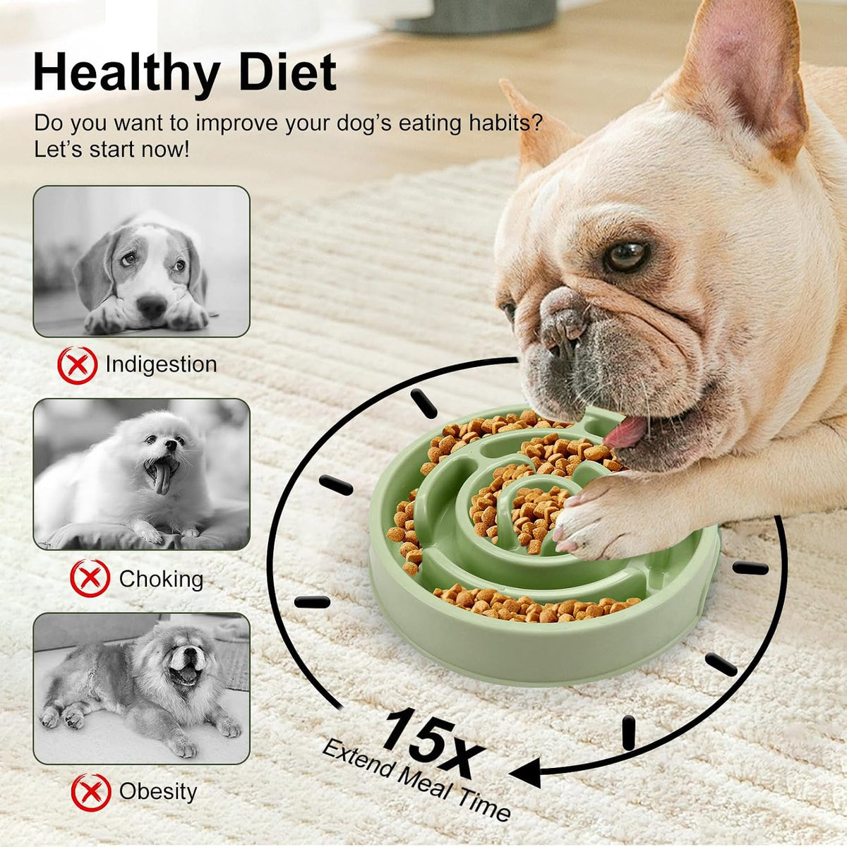 Slow Feeder Dog Bowls,Puzzle Dog Bowl with Anti-Slip, Slow Feeder & Non-Slip Design, Boredom and Anxiety Reducer, Suitable for All Breed Dogs and Cat