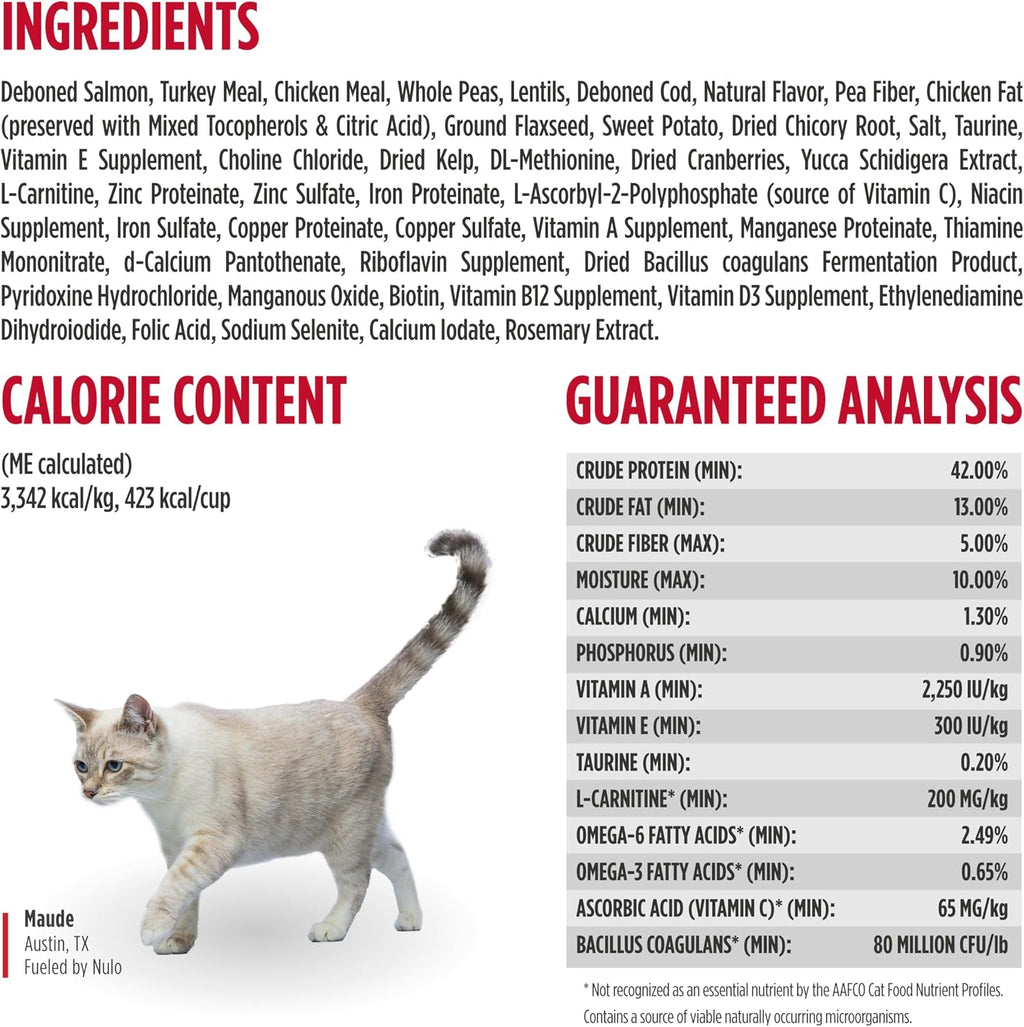 Nulo Freestyle Adult Trim Dry Cat Food - Salmon & Lentils, High Protein, Grain Free, Weight Management Kibble with Probiotics & L-Carnitine, 2lb Bag
