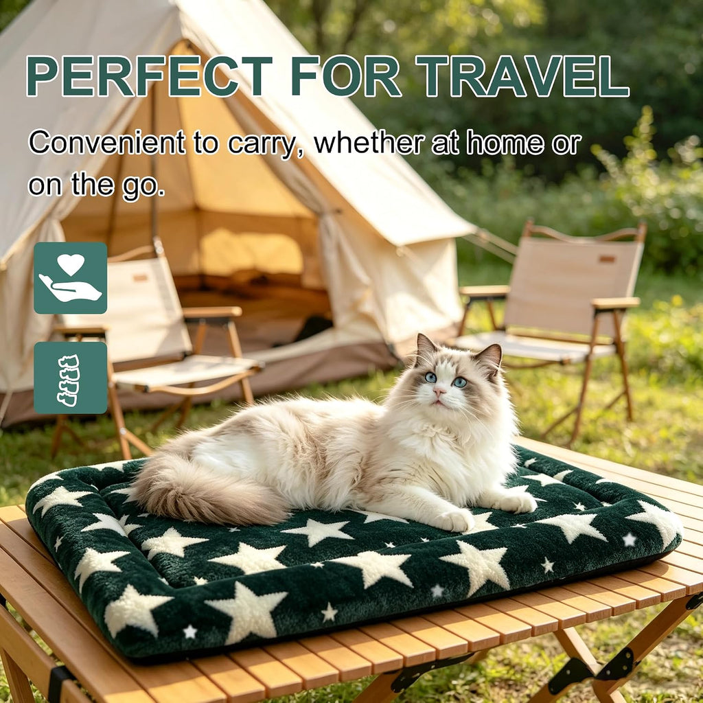 Dog Bed Mat, Reversible Crate Pad & Cute Dog Bed - Machine Washable Kennel Mat with Ultra Soft (Big&Small Stars Green, 18" L x 14" W x 1.5" Th)