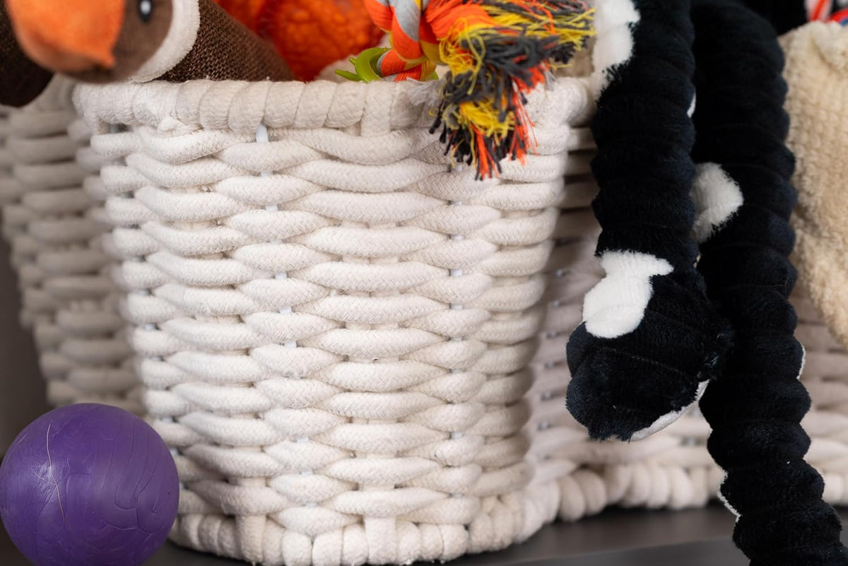 OtterPets Dog Toy Basket, Cotton Rope Bone Shaped Dog Toy Bin, 17x13”