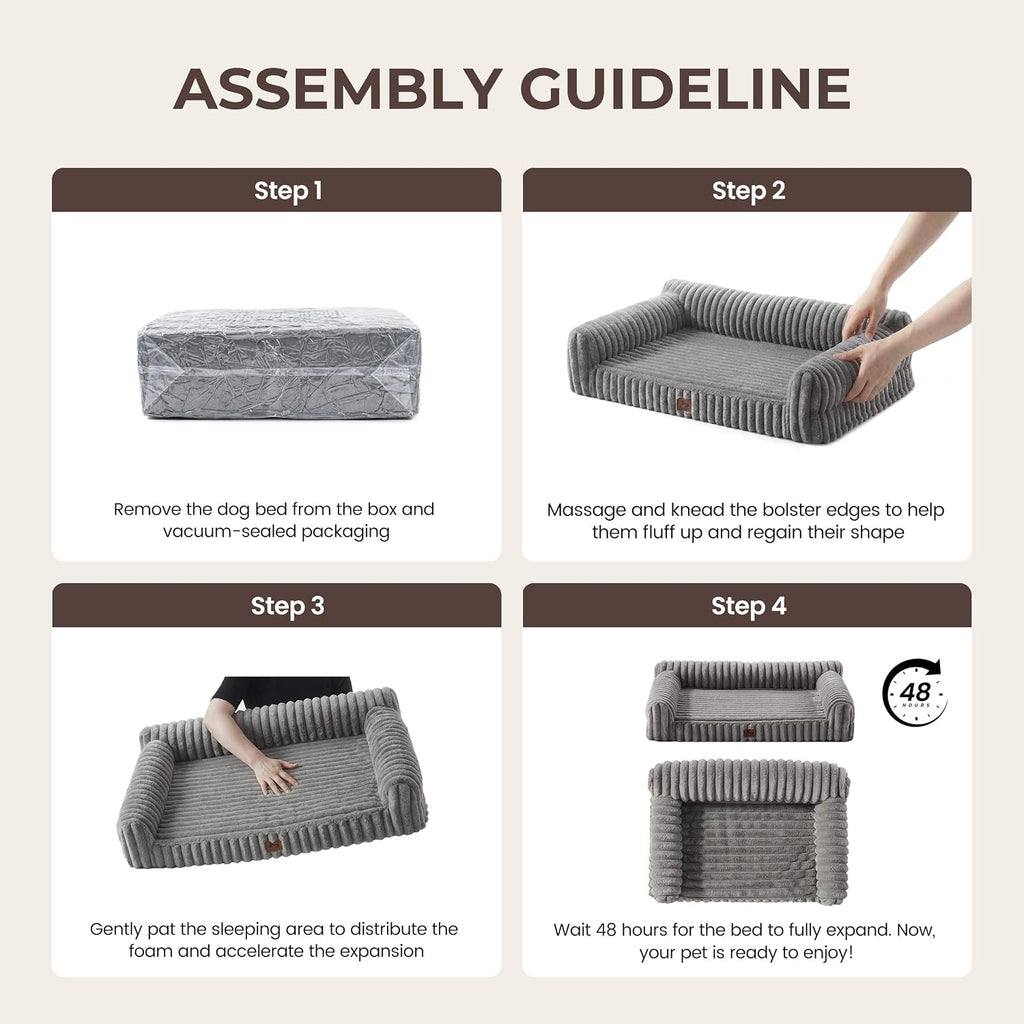 Orthopedic Dog Bed Medium 30x20x8.5” Washable Cover Grey