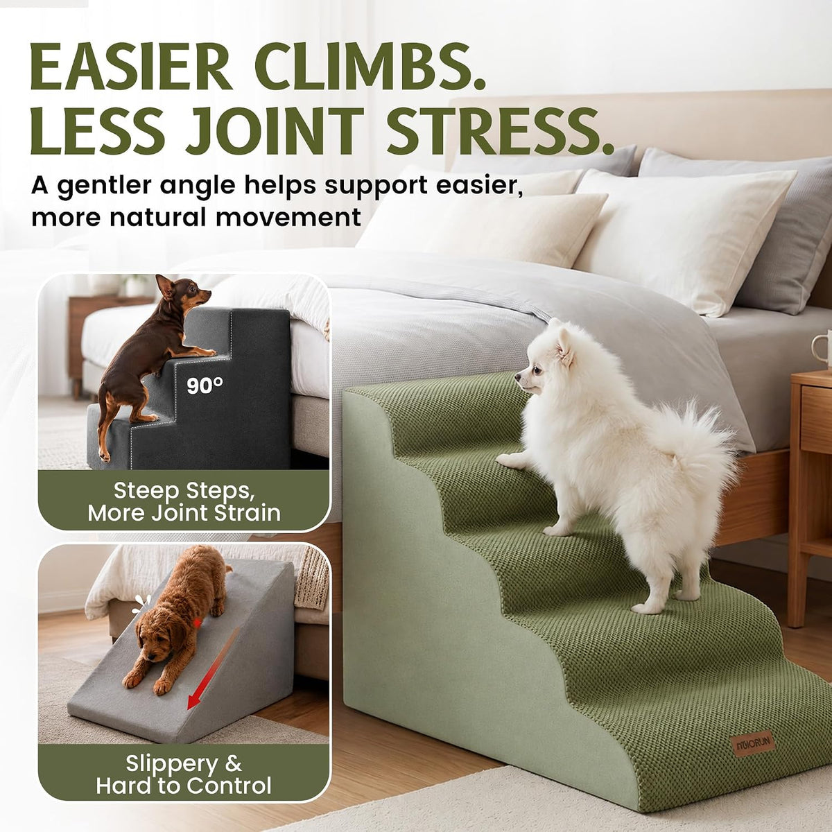 Miorun Extra Wide Dog Stairs for Large Dogs, 25" H Pet Steps for High Beds