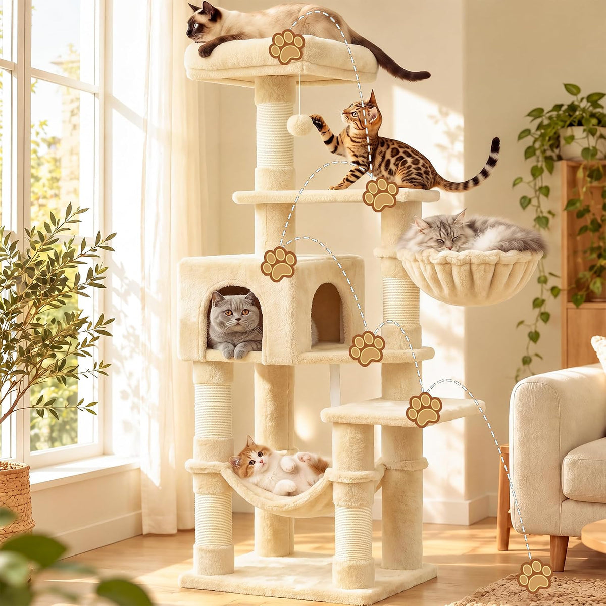 Hey-brother Cat Tree, Multi-Level Sisal Covered Scratching Posts, MPJ050M