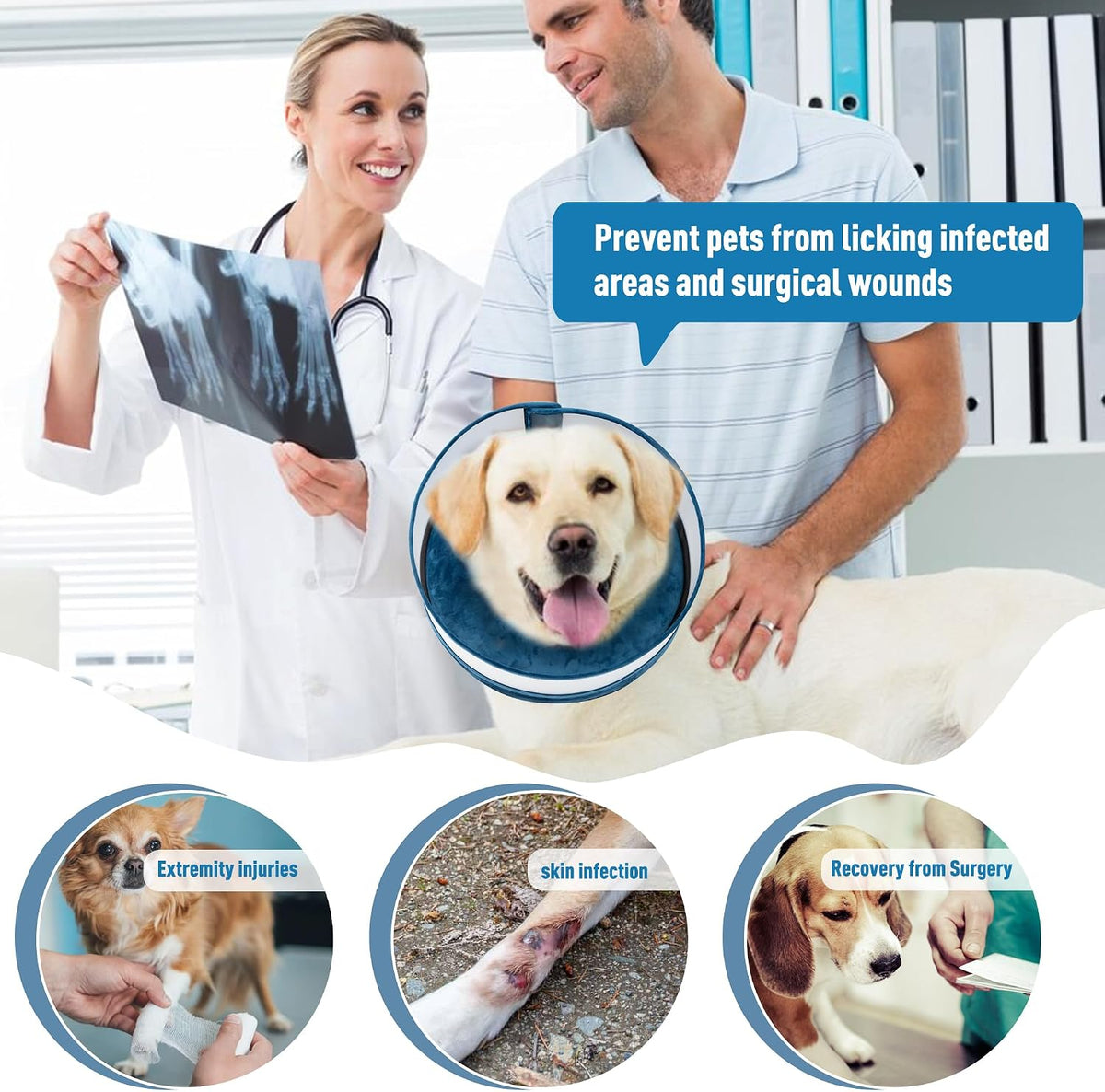 Inflatable Dog Cone, Soft Dog Cone Collar After Surgery for Alternative with Enhanced Anti-Licking Guard Shield Adjustable Detachable Cone Collar, Elizabethan Collar (S, Blue)