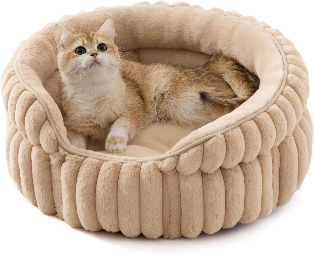 Bedsure ComfyFleece® Washable Cute Cat Bed,Soft Round Kitten Bed,20in