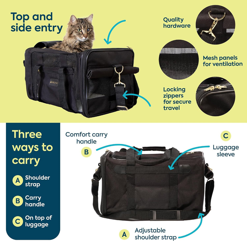 Sherpa Delta Airlines Travel Pet Carrier, Airline Approved & Guaranteed On Board - Black, Medium
