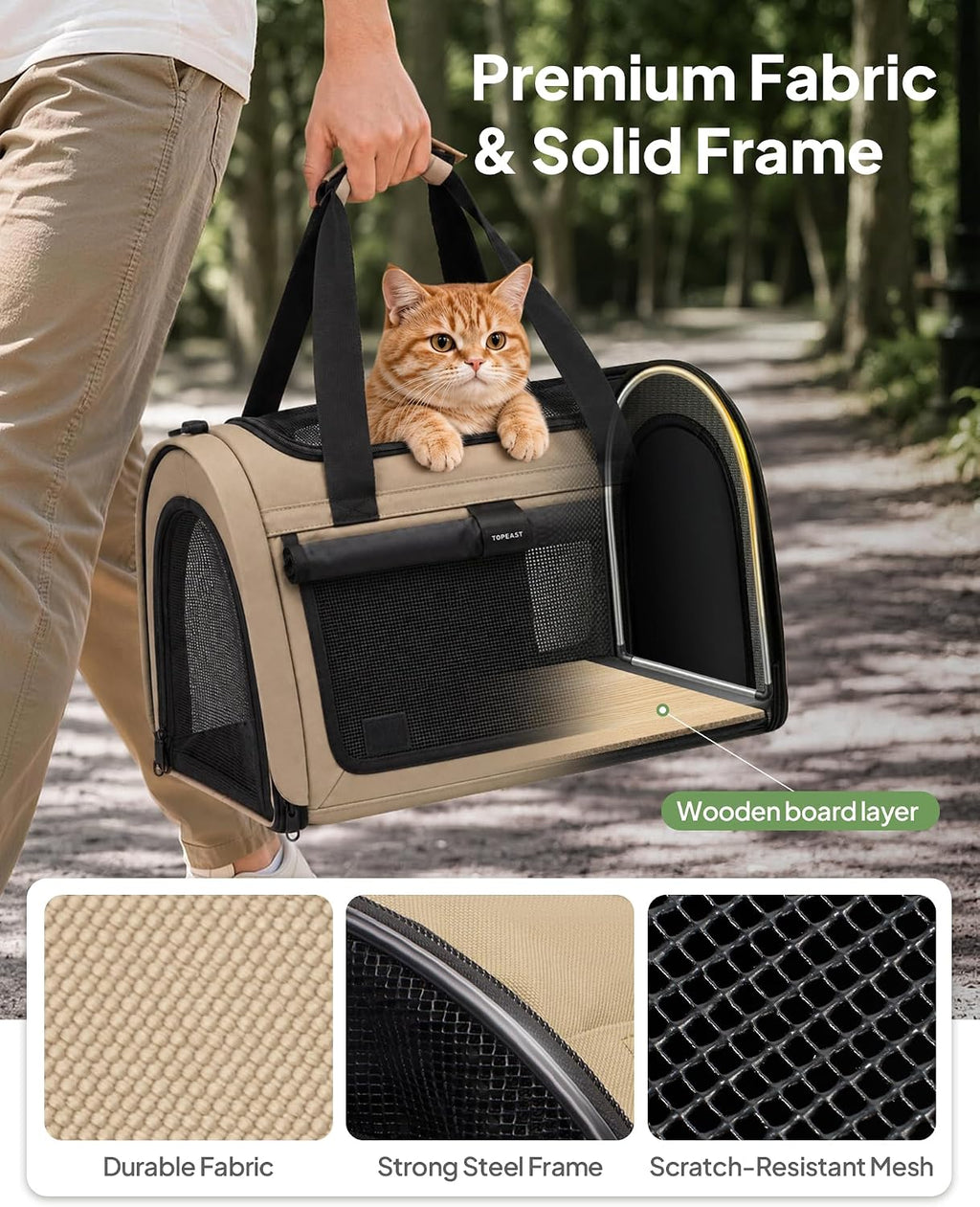 Backpackable Cat Carrier 17"x11"x11", Soft-Sided Collapsible Pet Carrier