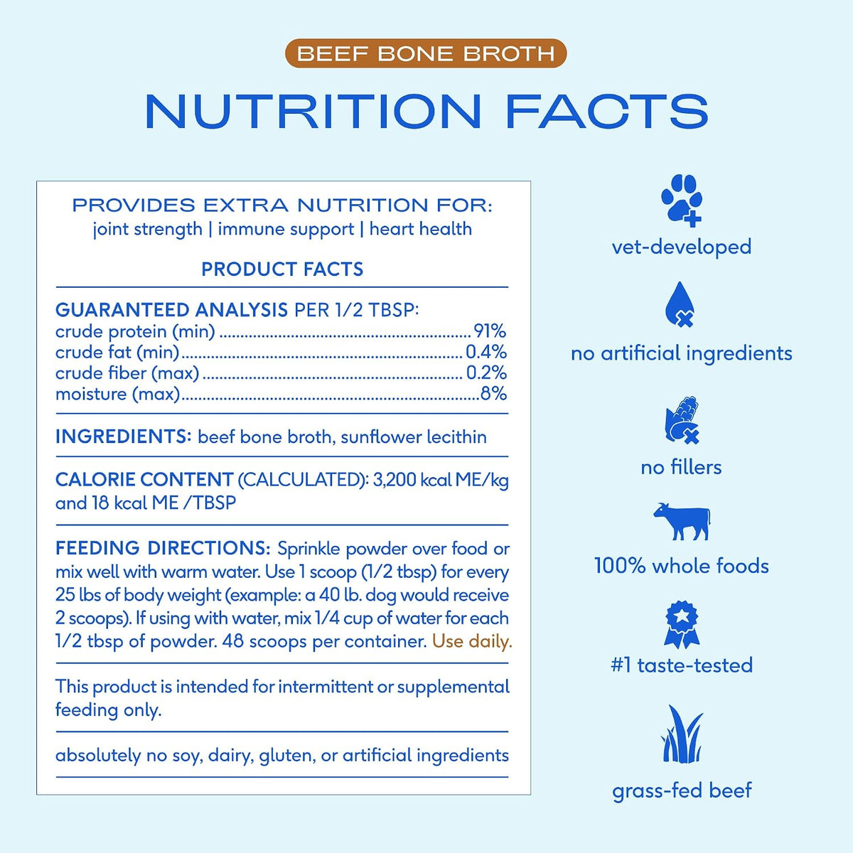 Native Pet Bone Broth for Dogs and Cats - Made with Real Beef Bone Broth, Dog Food Toppers for Picky Eaters - Provides Extra Hydration & Nutrition for Joint Strength, Immunity & Heart Health-96 Scoops