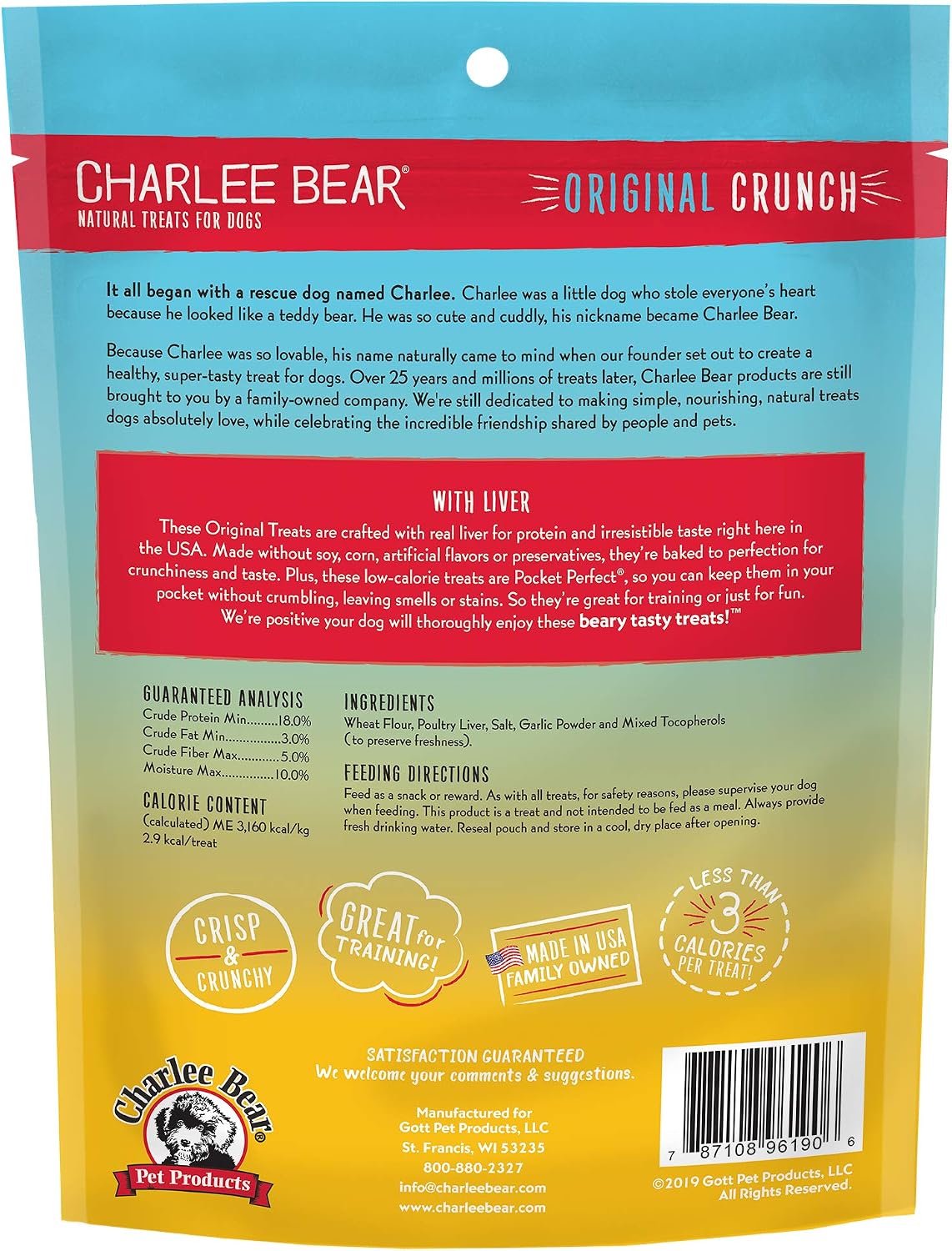 Charlee Bear Original Crunch Dog Treats, Chicken Liver, 16 Ounce Resealable Bag, Low Calorie Training Treats for Dogs, Limited Ingredient, Healthy, Crunchy Dog Snacks, Made in USA (Pack of 2)