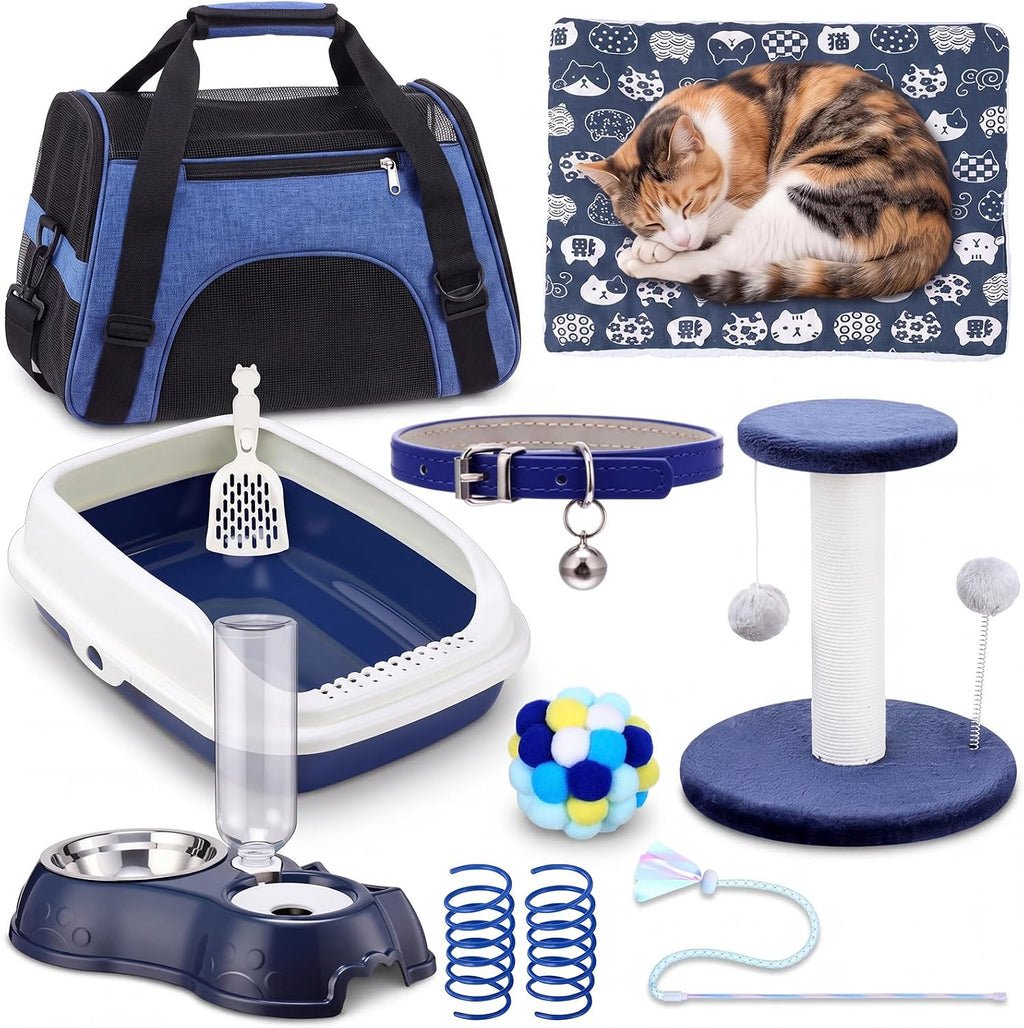 Eccliy 10 Pcs Kitten Starter Kit for Indoor, Classic, Medium, Dark Blue