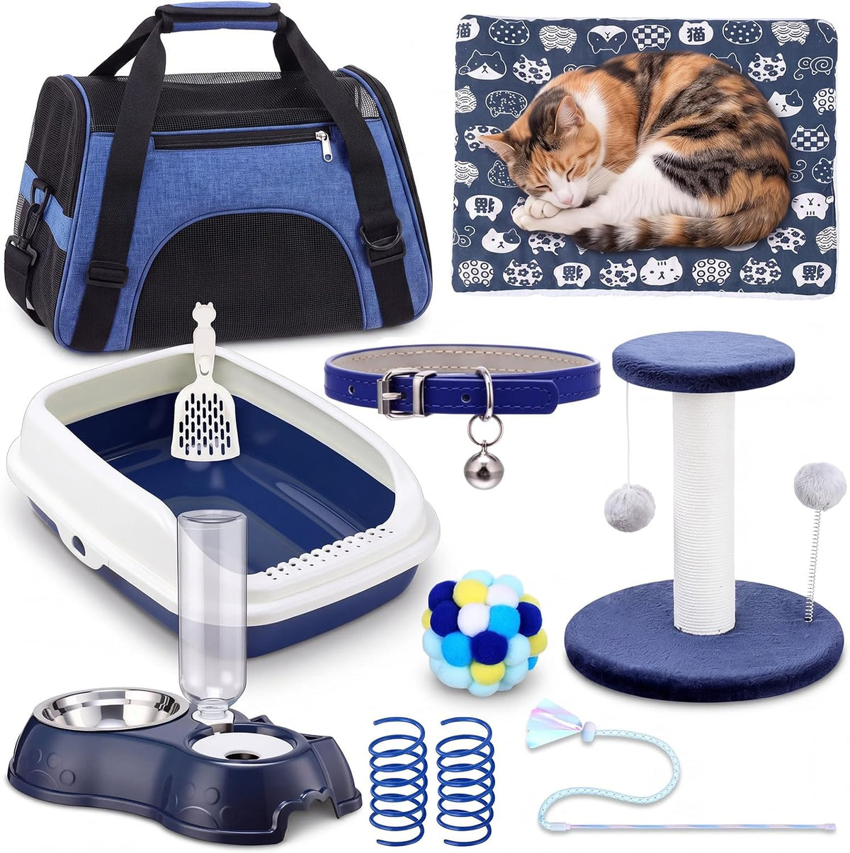 Eccliy 10 Pcs Kitten Starter Kit for Indoor, Classic, Medium, Dark Blue
