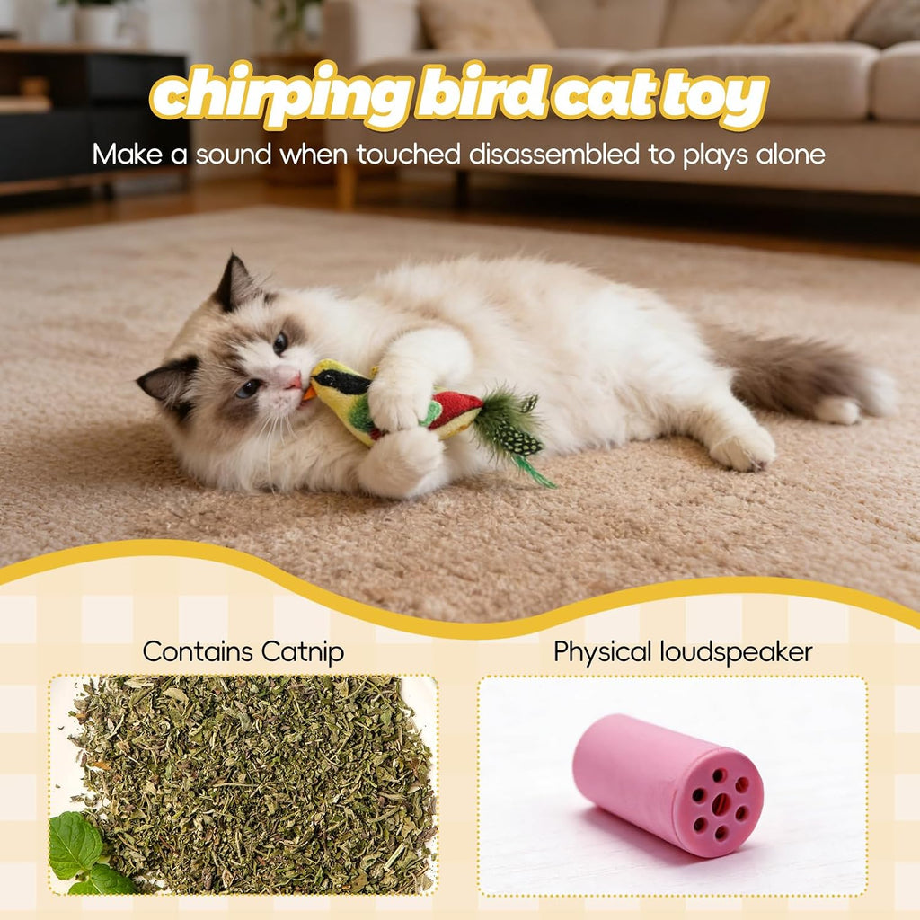 Interactive Cat Toys for Indoor Cats - 3-in-1 Feather Wand Cat Toy Set with Door Frame Hanging Cat Toy, Floor Feather Ball and Replaceable Feather & Tassel Teaser Heads