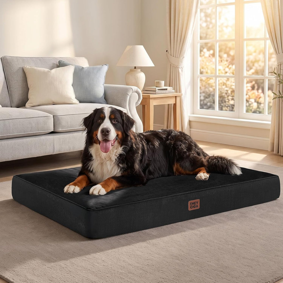 EHEYCIGA XXL Washable Dog Crate Bed with Memory Foam, 47x29Inch, Black