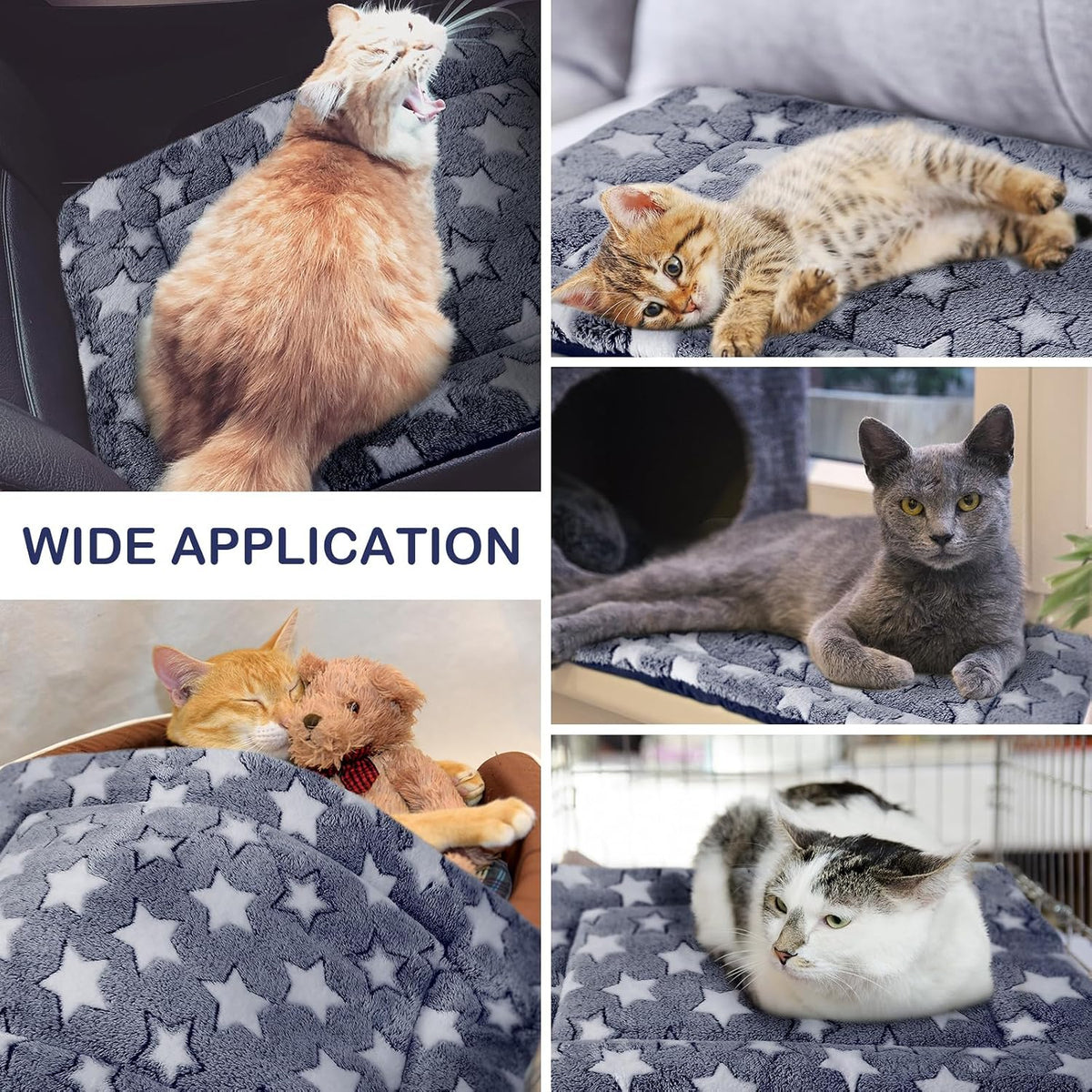 VitalCozy 4 Pcs Dog Crate Pads Soft Warm,18 x 24 x 1.6 Inch,Star,Blue