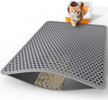 Powools Cat Litter Mat, Double-Layer, 46 x 35 in, Urine-Proof, Grey | Non-Slip Litter Trapping Mat, Easy to Clean, Kitty Litter Mats for Floor, Scatter Control, Waterproof Litter Box Mat for Cats