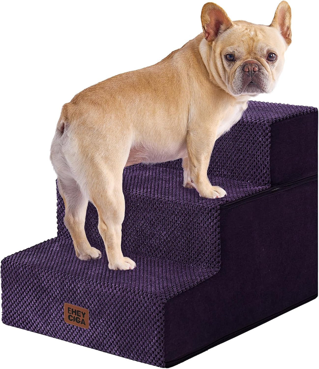 EHEYCIGA Dog Stairs for Small Dogs 13.5" H, 3-Step Dog Steps, Purple