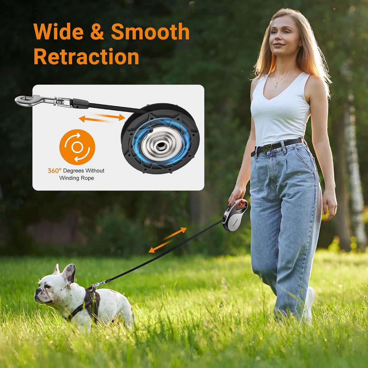 Retractable Dog Leash, 360° Tangle Free, 16 ft Strong Nylon Tap for Pets, Walking Leash for Medium and Large Dogs, Heavy Duty, One Button Break and Lock, Up to 110 lbs