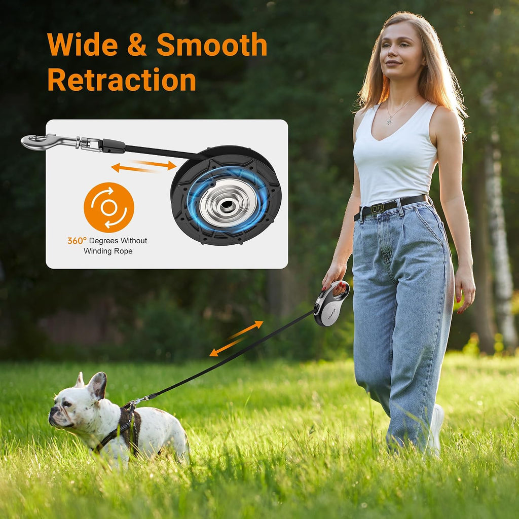 Retractable Dog Leash, 360° Tangle Free, 16 ft Strong Nylon Tap for Pets, Walking Leash for Medium and Large Dogs, Heavy Duty, One Button Break and Lock, Up to 66 lbs