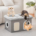 WINDRACING Cat Beds for Indoor Cats - Extra Wide Cats House for Pet and Foldable Kitten Cave Bed with Scratch Pad, Cat Hideaway Condo for Kitten, 25x16.9x14.2 inches, Light Grey