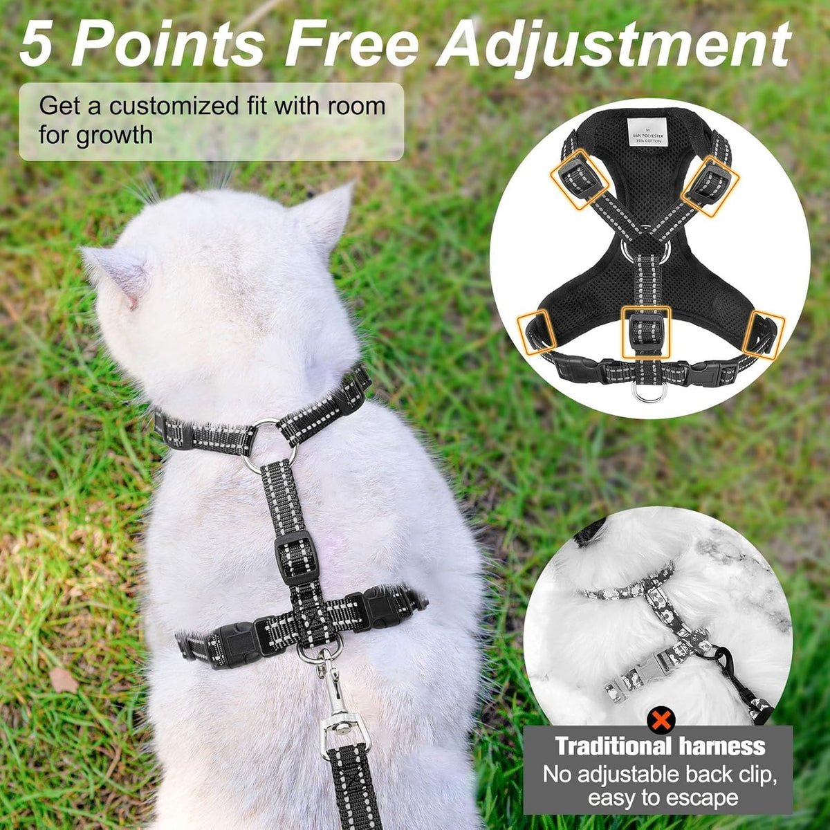 BEAUTYZOO Cat Harness and Leash Set, Escape Proof and Adjustable, Black