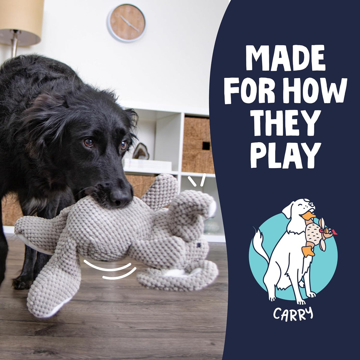 goDog Checkers Elephant Tough Plush Toy with Chew Guard Technology, Durable Checkered Fabric & Squeaker for Active Play, Gray, Large