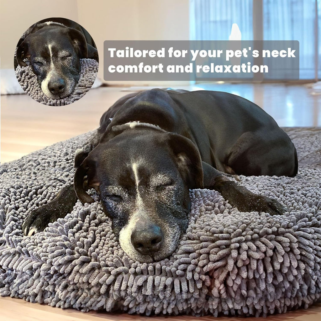 Muddy Mat® Cloud K-9 Dog Beds for Small Dogs & Cats, Soft & Relaxing Round Dog Bed, Chenille Material, Removable Cover, Washable & Dryer Safe – Grey Small(25'x25')
