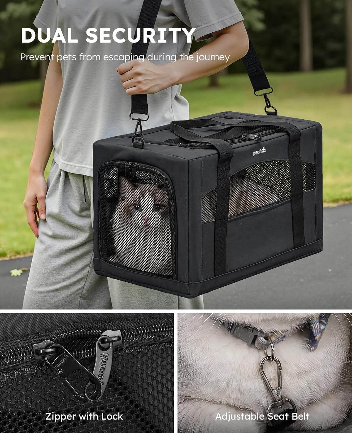 Pecute Cat Carrier Stable, Pet Carrier with Privacy Partition,Dark Gray