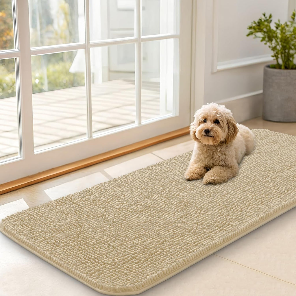 OLANLY Dog Door Mat for Muddy Paws 47x20, Super Absorbent Chenille Mud Mat