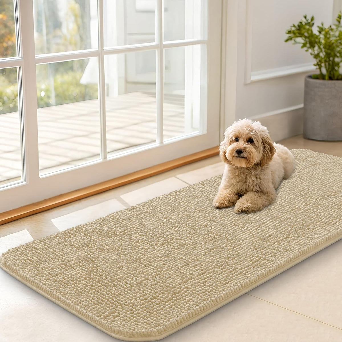 OLANLY Dog Door Mat for Muddy Paws 47x20, Super Absorbent Chenille Mud Mat