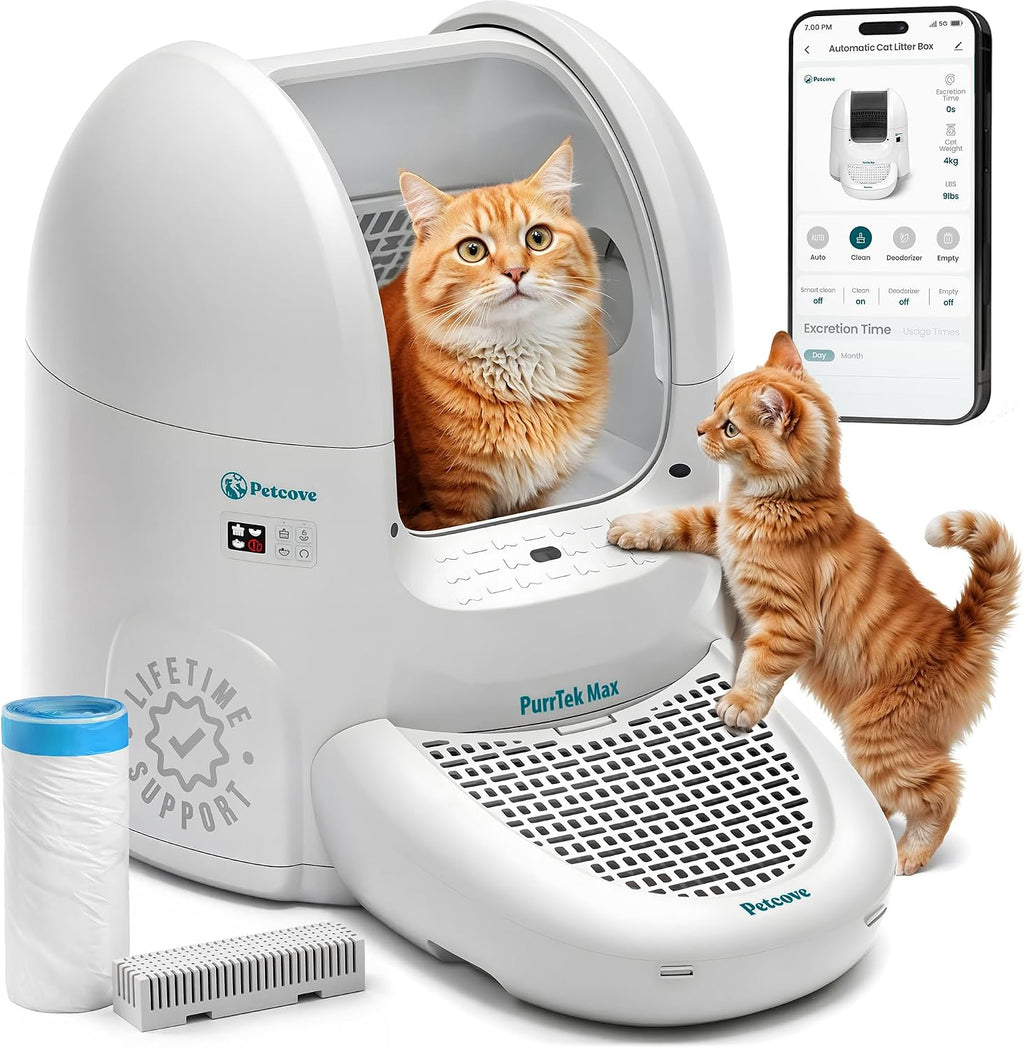 Petcove PurrTek Automatic Litter Box Self Cleaning 5GHz Wi-Fi, Odor Control