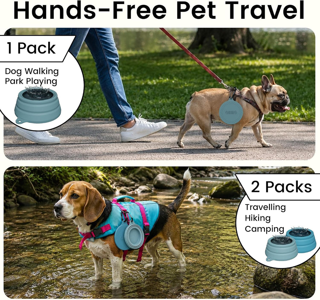 OHMO Spill Proof Collapsible Dog Bowl, 34oz Portable Dog Water Bowl | Low Center Gravity Stability, Tapered Splash Control, Foldable, Dishwasher Safe, Dog Travel Essential, Light Blue