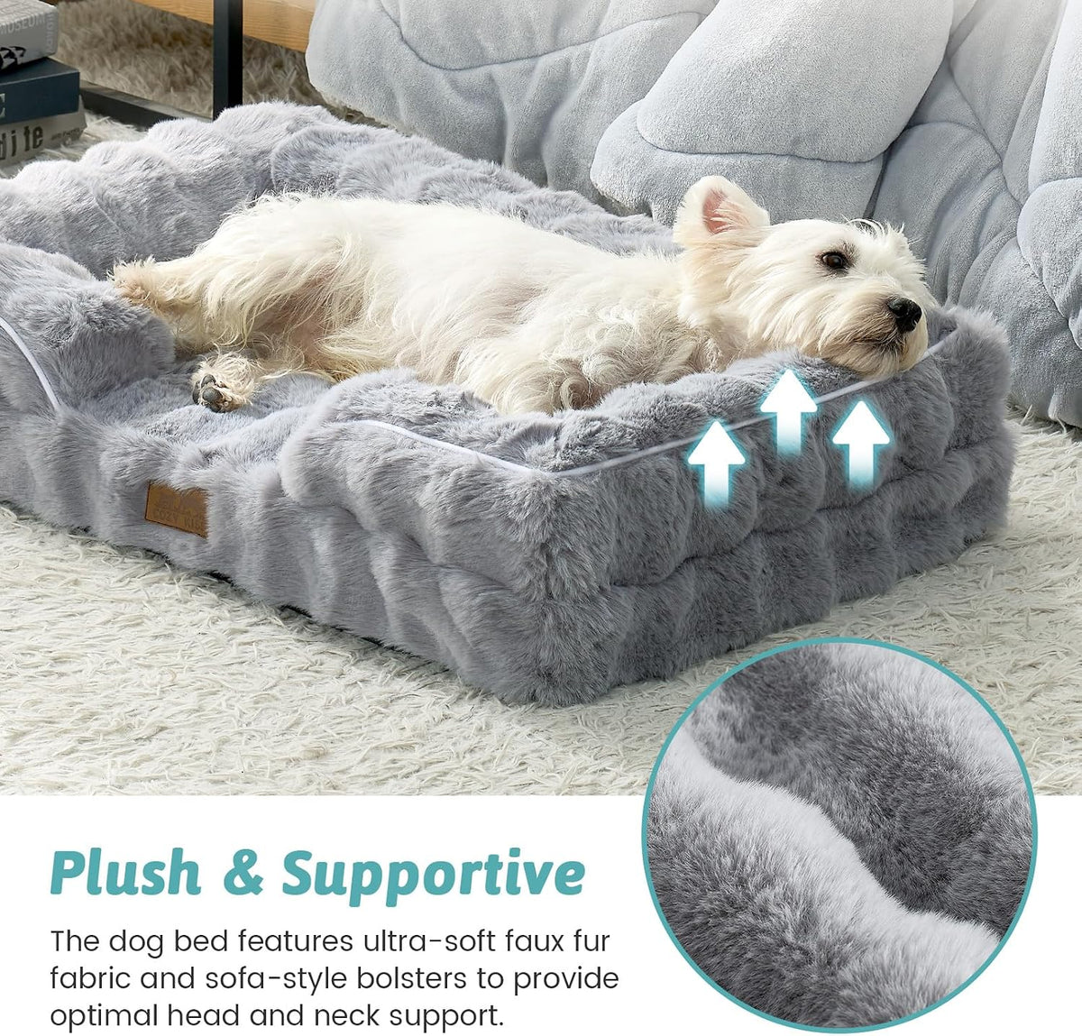 COZY KISS Warm Orthopedic Dog Bed for Large Dogs, 36x27 Inch, Grey