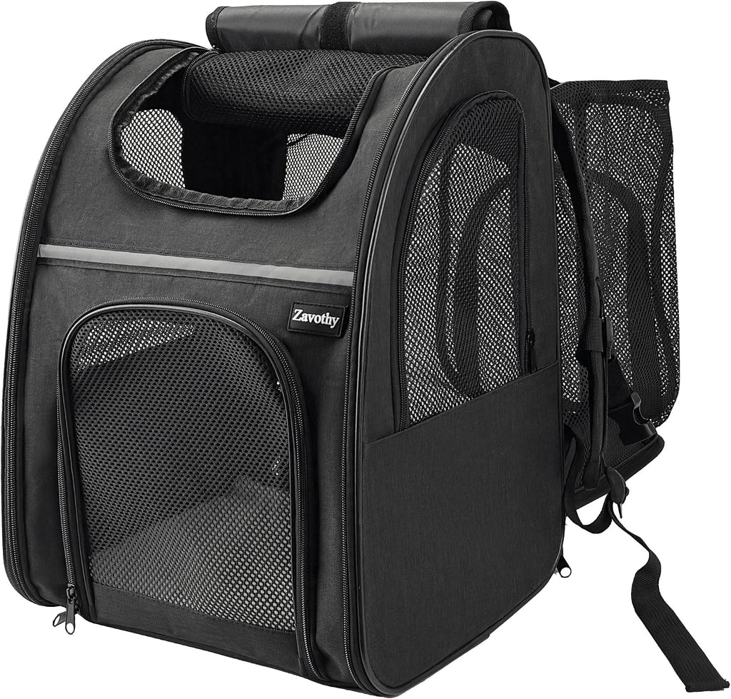 Zavothy Cat Backpack Carrier – Expandable Airline Approved Pet Travel Bag for Cats & Small Dogs, Breathable Mesh Pet Carrier Backpack with Padded Base (Black)