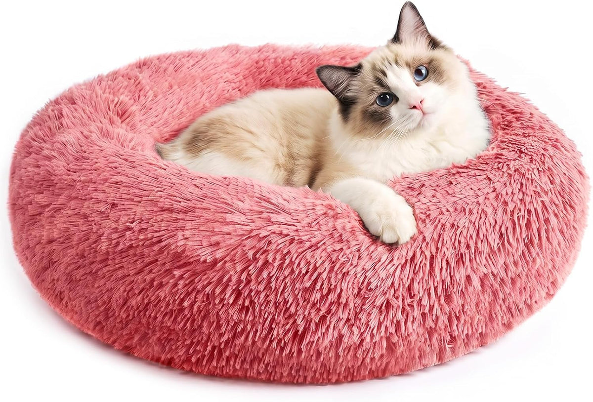 Cat Beds for Indoor Cats & Small Dog, Plush Donut Washable Pet Bed