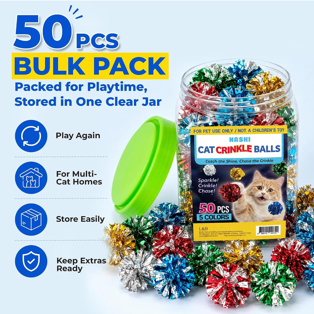 HA SHI Cat Crinkle Balls, 1.6 Inch, 50 Pack