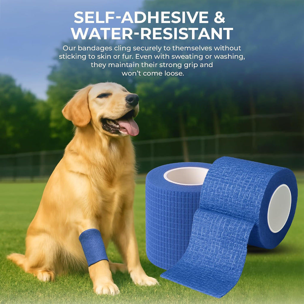 JorVet 4" x 10 Yards Cohesive Bandages for Pets | Self-Adhesive, Easy Tear Wraps for Wound Care | Secure, Individually Wrapped Vet Tape | Navy Blue | Pack of 12