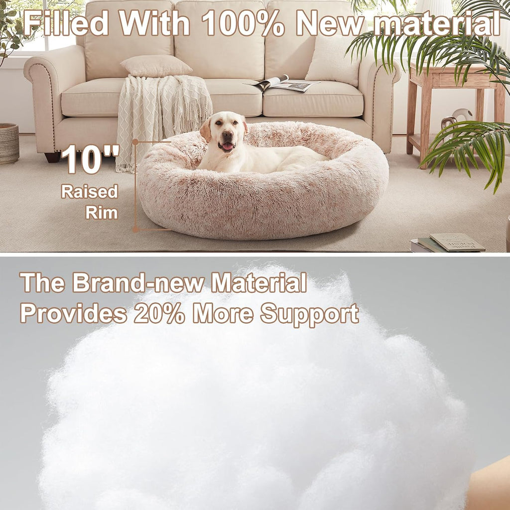 45 in Faux Fur Fluffy Donut Dog Bed for Extra Large Dogs,Brown