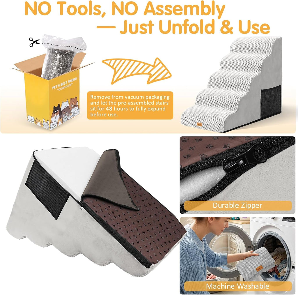 Topmart High Density Foam Dog Steps 5 Tiers, Extra Wide Deep Pet Steps