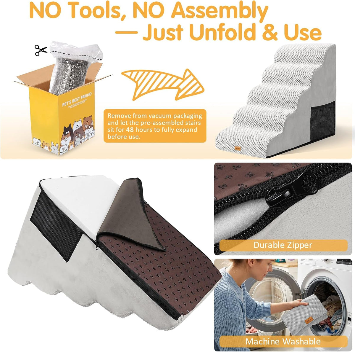 Topmart High Density Foam Dog Steps 5 Tiers, Extra Wide Deep Pet Steps