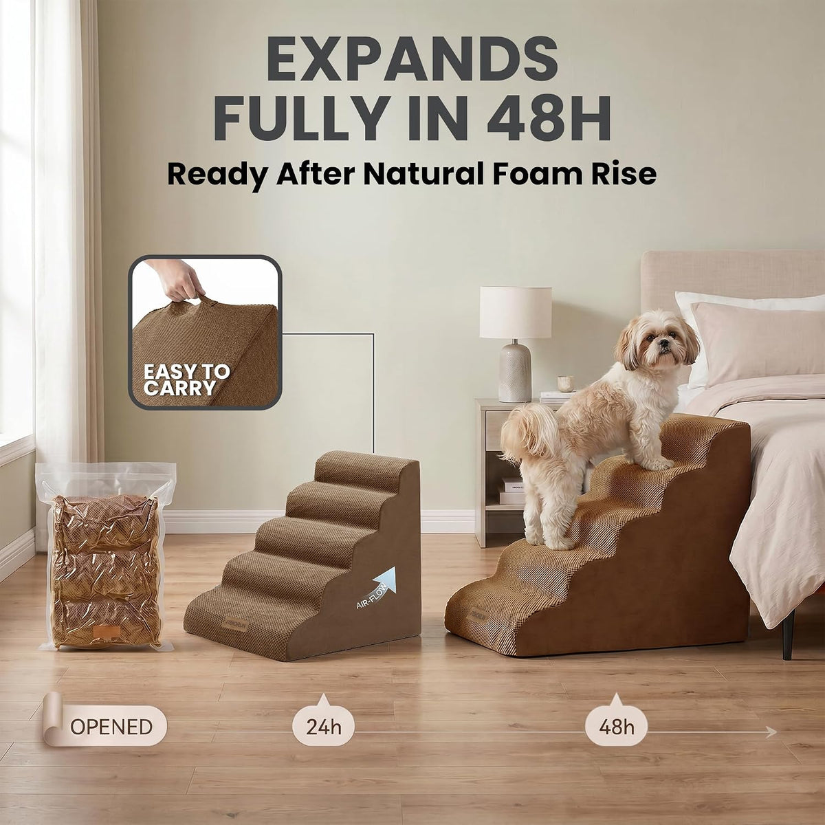 Miorun Dog Stairs for High Beds, 24.5" Foam Pet Ramp Step for Small Dogs