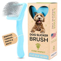 Pet Slicker Brush With Soft Massage Grooming Stainless Steel Pins - For Dematting, Shedding Fur, and Undercoat - Ideal Gift for Professional Pet Groomers - Long Slicker Brush (Baby Blue, Flat Medium)