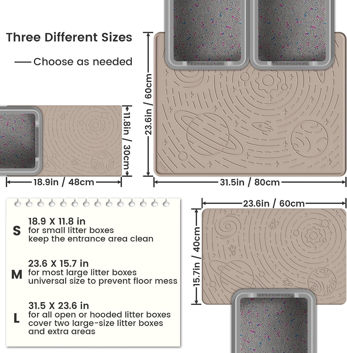 OHMO Cat Litter Mat Large Litter Box Mat, 31.5x23.6 Beige, Premium BPA-Free Silicone Rubber Kitty Litter Mat for Litter Box, High Edge Scatter Control Non-Slip Waterproof Litter Trapping Mat