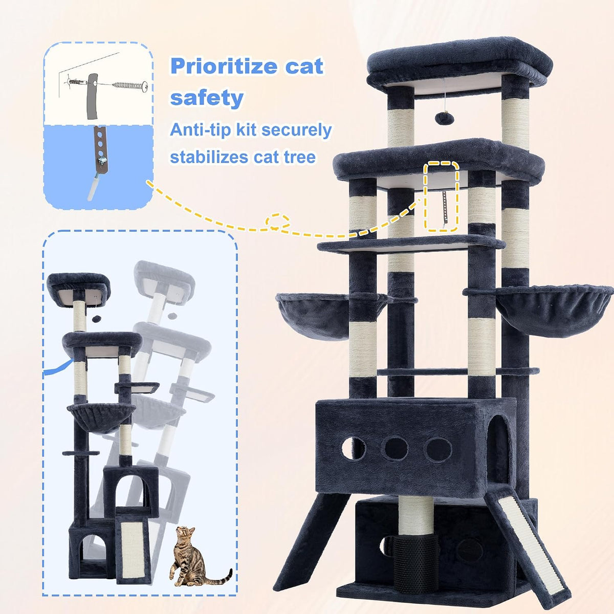 Hey-brother Cat Tree Tower with Multi-Level Platforms, Cozy Condos, MPJ085G