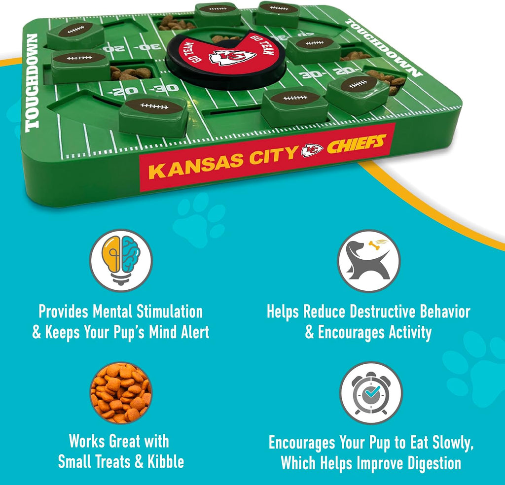 Pets First NFL Kansas City Chiefs Large Puzzle Toy for Dogs, Slow Feeder Board for Pets, New Bigger Size, Interactive Doggie Treat Toy