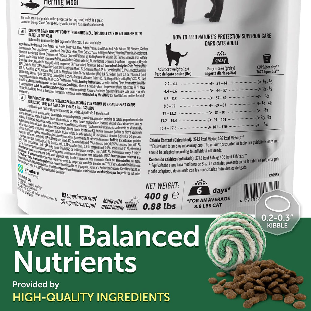Nature's Protection Superior Care Dry Cat Food, Dark Adult, Herring 0.88lb