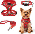 SCENEREAL Christmas Small Dog Harness and Leash Set, Red-Christmas S