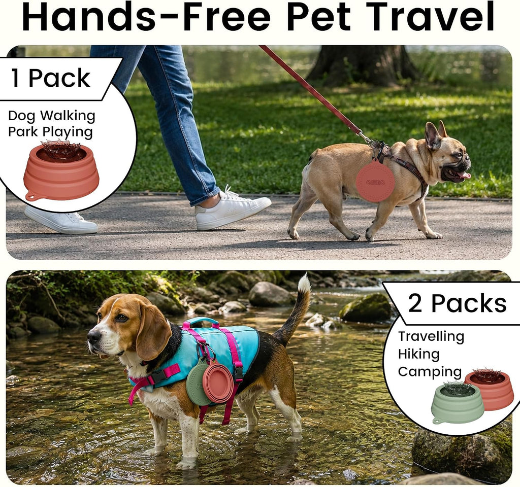 OHMO Spill Proof Collapsible Dog Bowl, 24oz Portable Dog Water Bowl | Low Center Gravity Stability, Tapered Splash Control, Foldable Cat Bowl, Dishwasher Safe, Dog Travel Essential, Erythrinus
