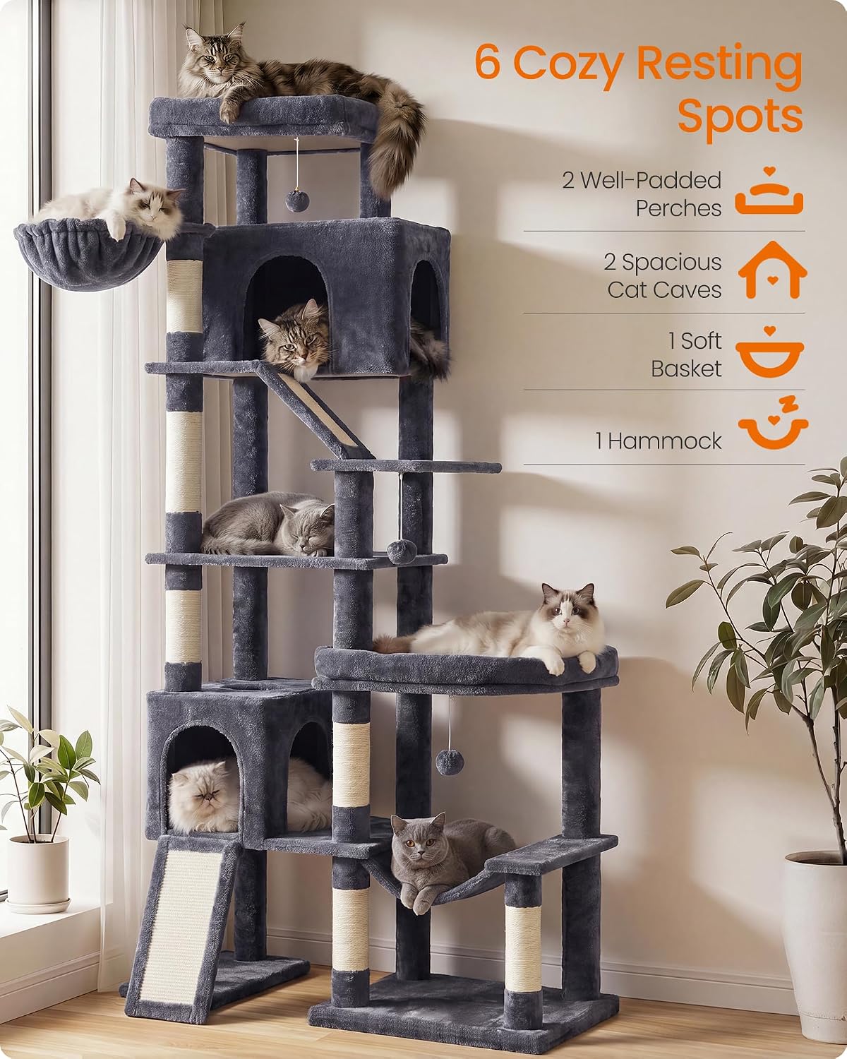 Feandrea Cat Tree, 79.5" Heavy Duty Cat Tower Condo for Indoors, Dark Gray
