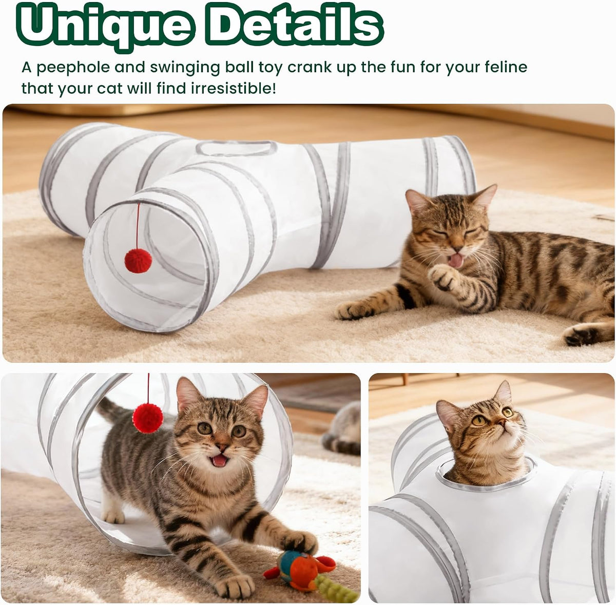 Love's cabin Cat Tunnel for Indoor Cats, 3-Way Collapsible Play Tunnel